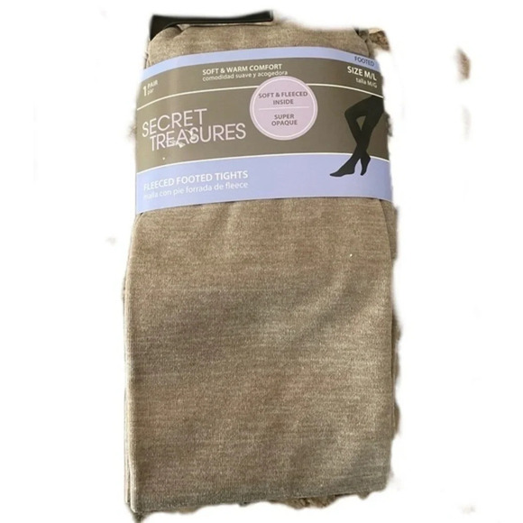 Women's Medium/Large Tan Fleece Footed Tights​ - Picture 1 of 3